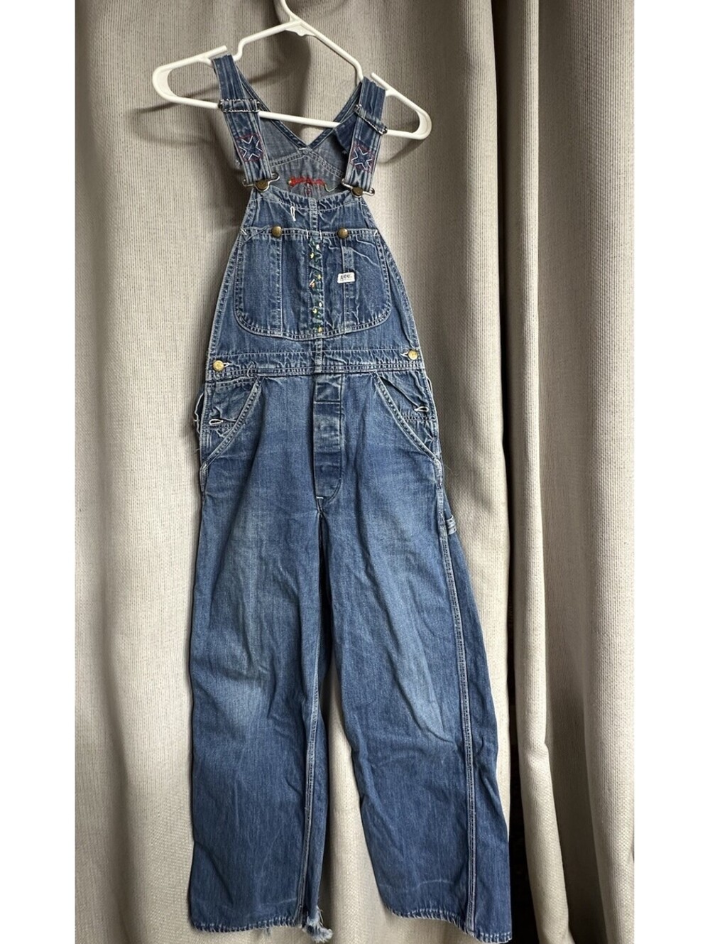 Vintage Lee Women’s Embroidered Overalls “ Mary Ann Fight Fat” Distressed